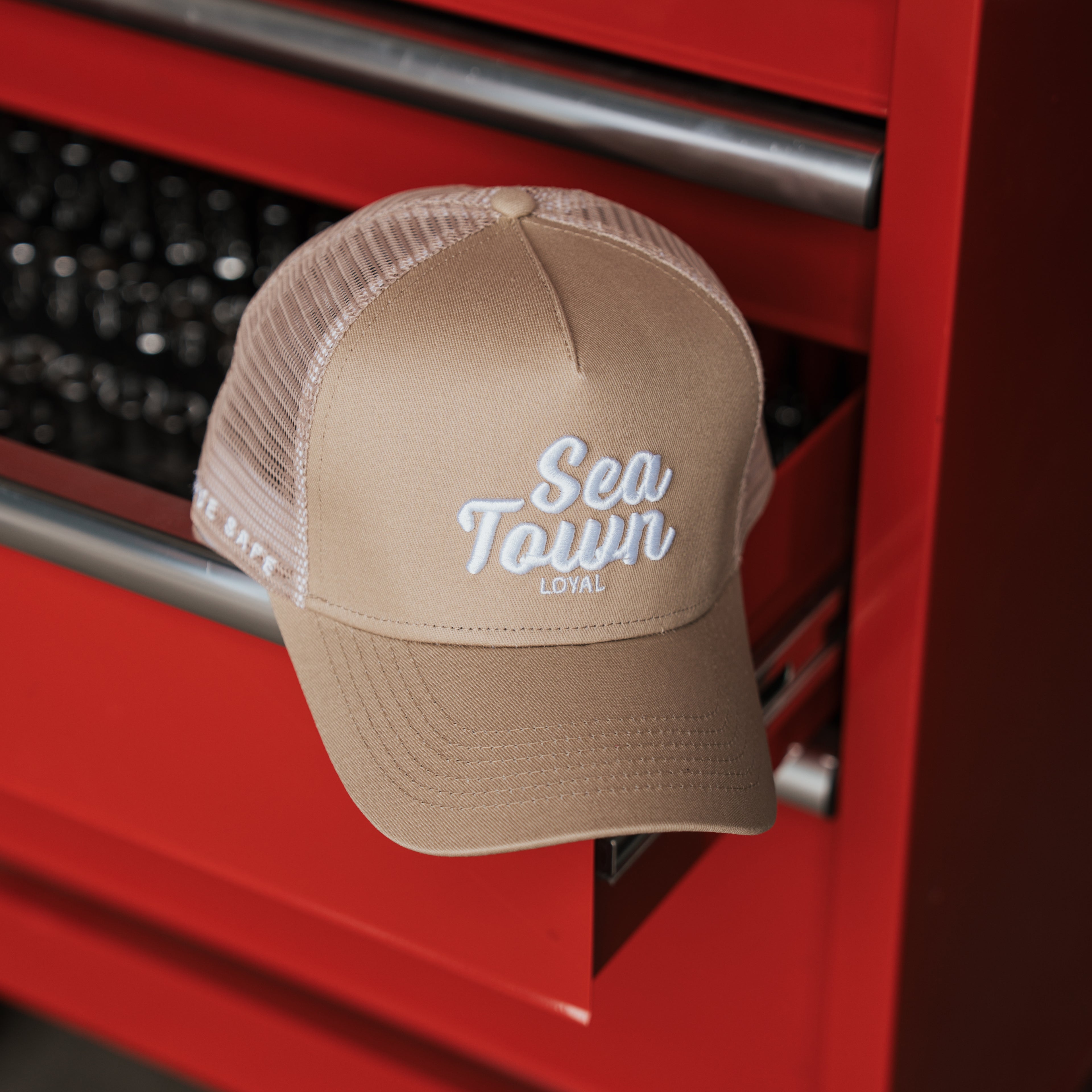 Sea Town - Tan "Drive Safe" Trucker